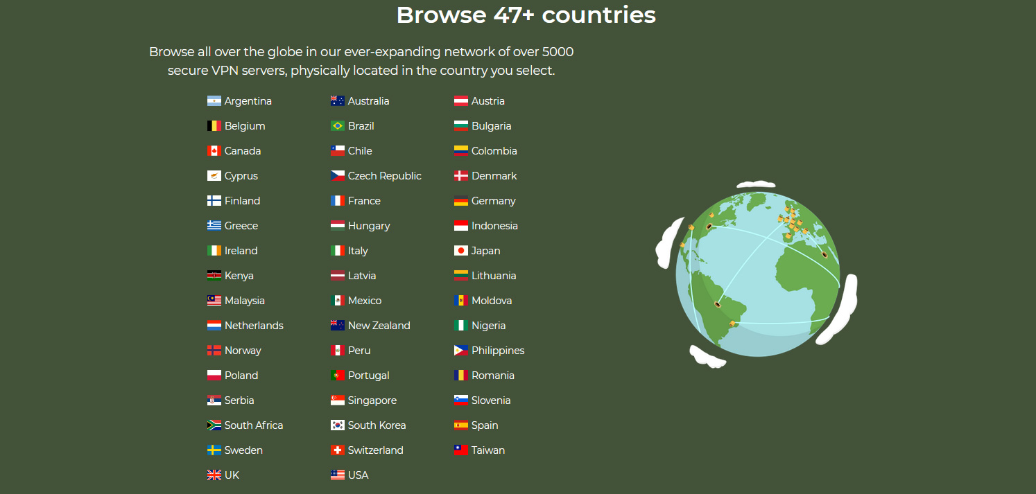 Illustration : TunnelBear couvre désormais 47 pays dans le monde